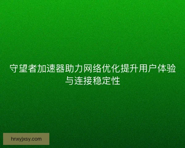 守望者加速器助力网络优化提升用户体验与连接稳定性